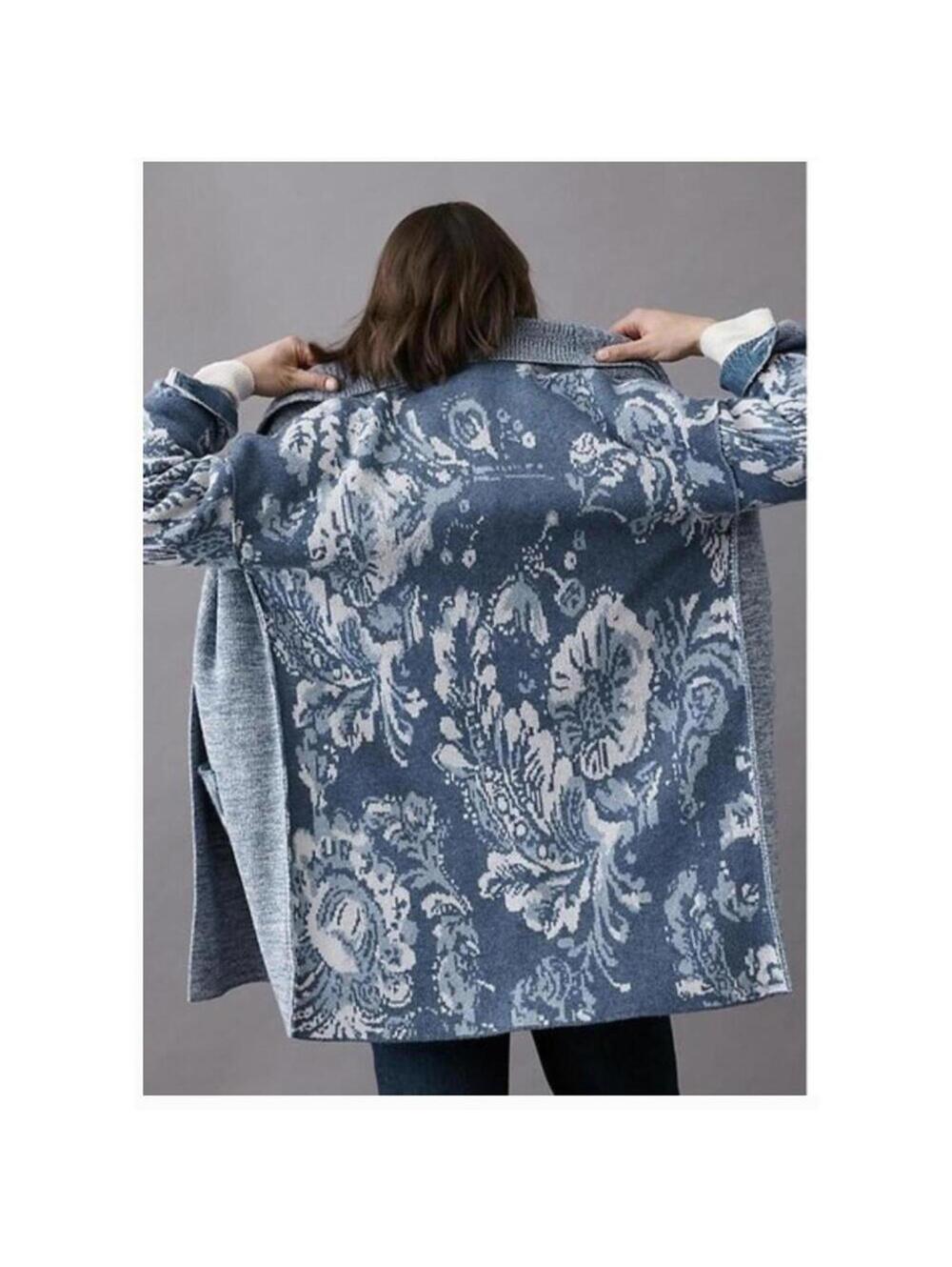 Pilcro Anthropologie Mona Knit XS/S Blue Shawl Collar Cardigan Duster - Picture 2 of 11